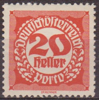 Austria 1920 Scott J78 Sello * Cifras Numeros 20h Osterreich Autriche 